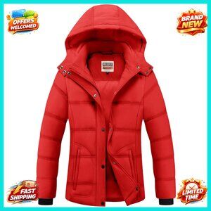 Lightweight Puffer Jacket Waterproof Quilted Winter Coat Removable Hood Slim Fit